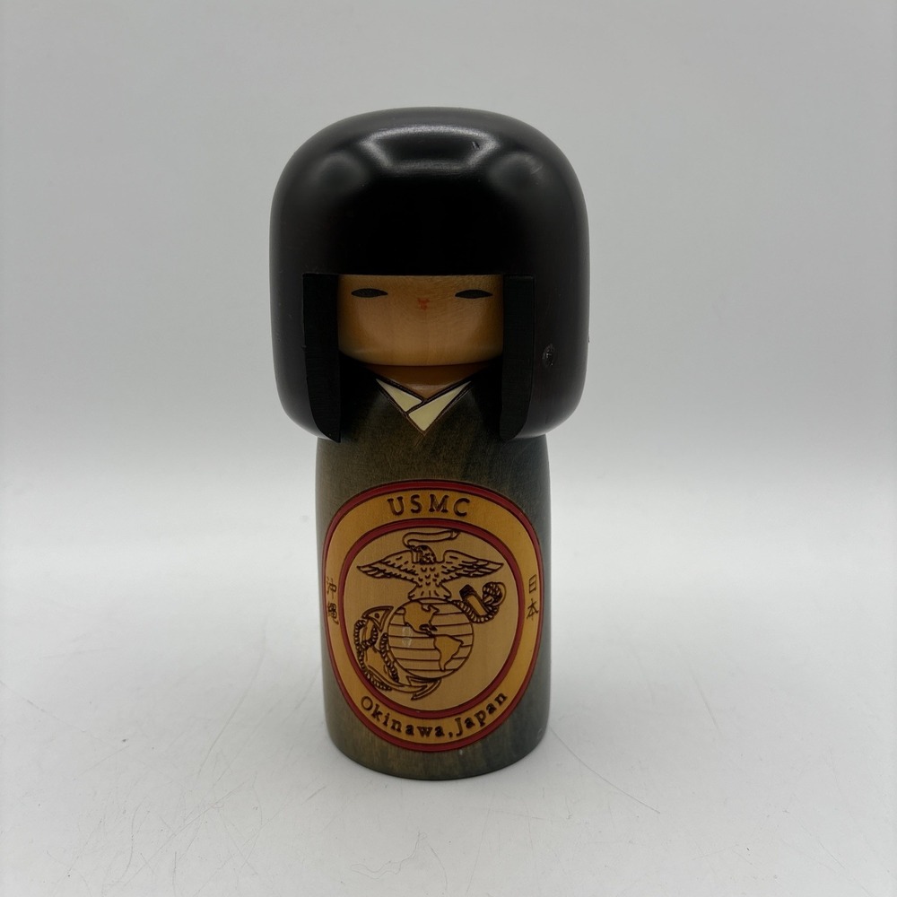 Kokeshi Japanese Doll USMC Okinawa Commemorative Military Theme Militaria